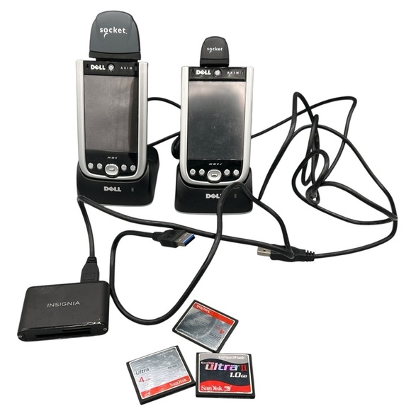 WORKING DELL AXIM X51 PDA LOT (2) + DOCK + SCAN CARDS + CF MEMORY + CHARGER - Picture 1 of 15